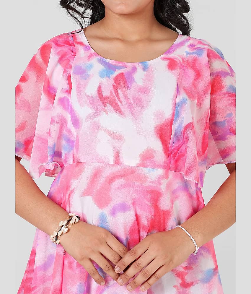 Aarya Designer Georgette Gown For Girls ( Pack of 1 , Pink ) view 2