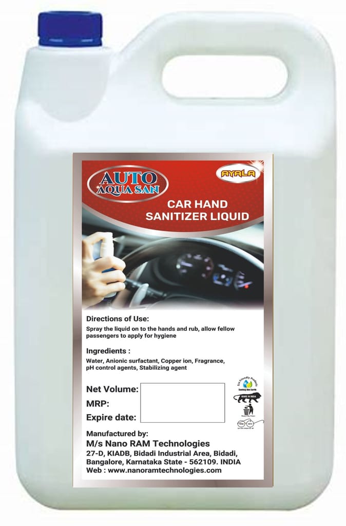 Car Hand Sanitizer (Auto AquaSan- Hand Sanitizer-5L) |Water based | Alcohol Free| Safe to Keep in the automobile in summer | Highly Moisturized | Skin Friendly| Aromatic view 2