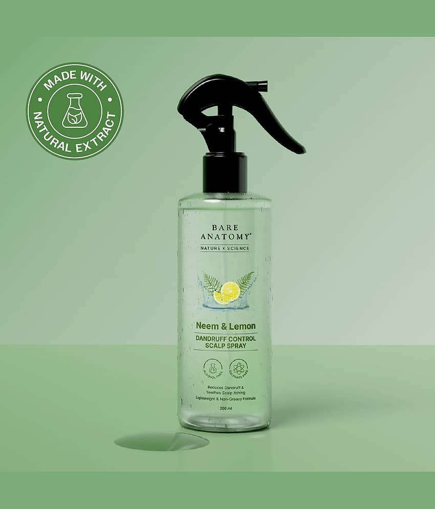 Bare Anatomy Dandruff Control Scalp Spray for Dandruff & Flake Reduction with Neem & Lemon, 200 ml