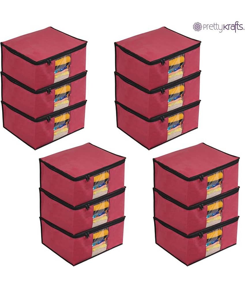 PrettyKrafts Non Woven Saree Cover Storage Bags Premium Quality Saree Organizer for Wardrobe/Cloth Organizer Pack of 12 - Pink view 2