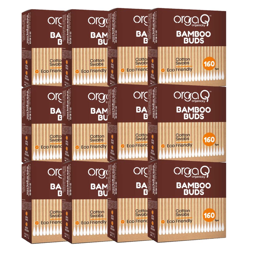 Orgaq Organicky Natural Bamboo Ear Buds 80 Steam Multipurpose Double Tip Cotton Swabs with Sustainable Bamboo | Eco Friendly
