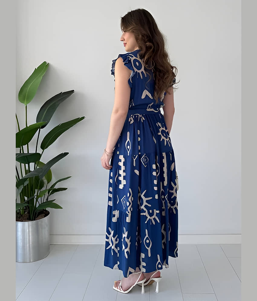 ZWERLON Women Viscose Rayon Printed Fit & Flare Dress ( Blue ) view 2
