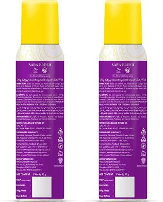 Saba Fresh Deodorant No Alcohol Body Spray Combo Pack of 2 view 2