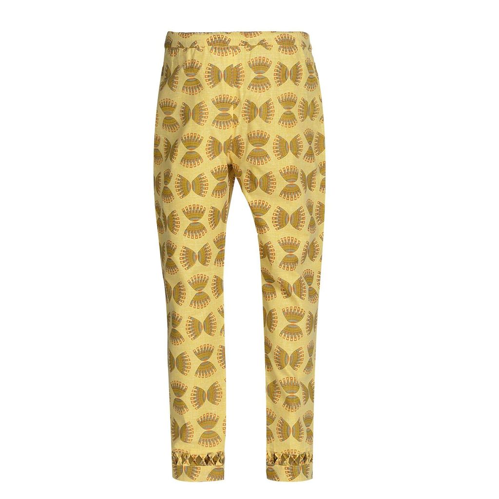 Light Yellow Cotton Printed Ethnic Pants for Women view 2