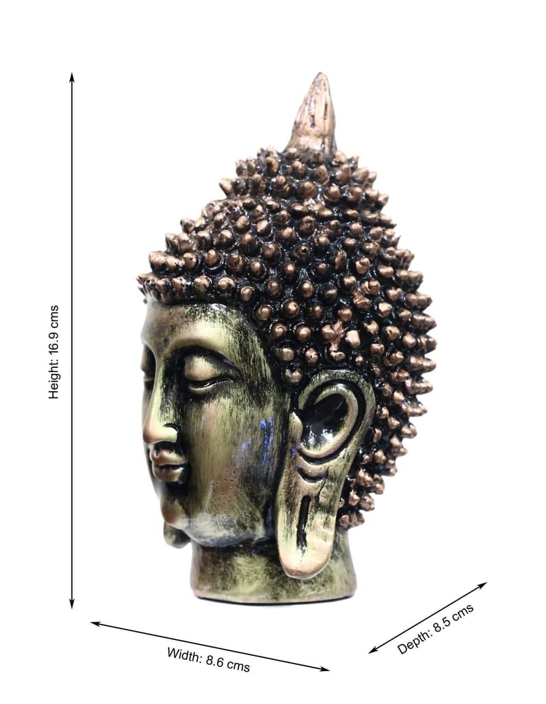 COPPERHOARD Antique Gold Bronze Resin Meditating Buddha Face Statue with Beautiful Smile for Peace and Tranquility. view 2