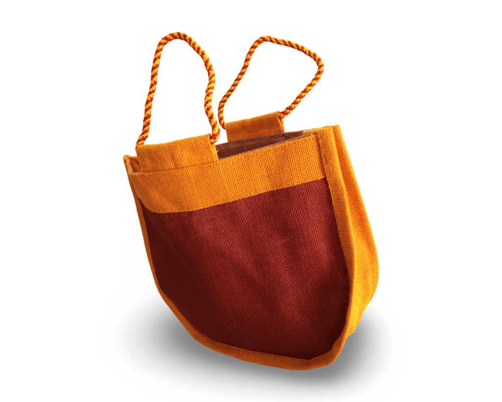 Handmade Jute Potli Bag with Cotton Drawstring for Gifting, Storage and Travel (Brown and Orange) view 2