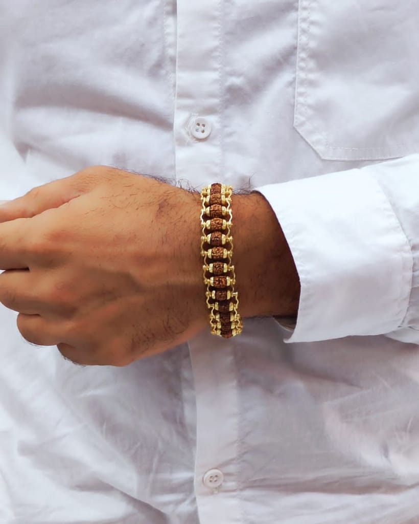 Bageshwar dham Fancy Gold Plated Long CHAIN-PENDANLE & Gold Rudraksha Bracelet For Man's and Boy's (COMBO PACK OF 2 PIC) view 2
