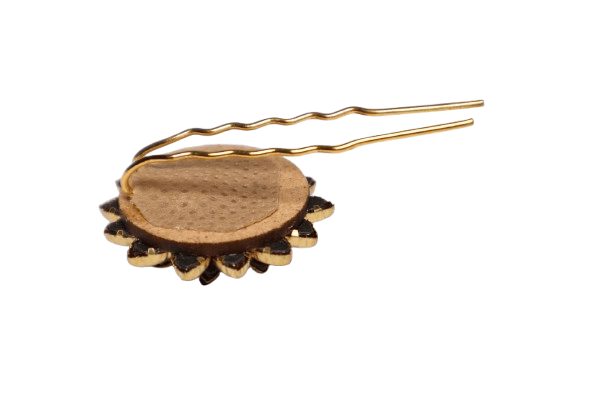Elegant Floral Stone Studded Hair Pin – Red & Gold view 2