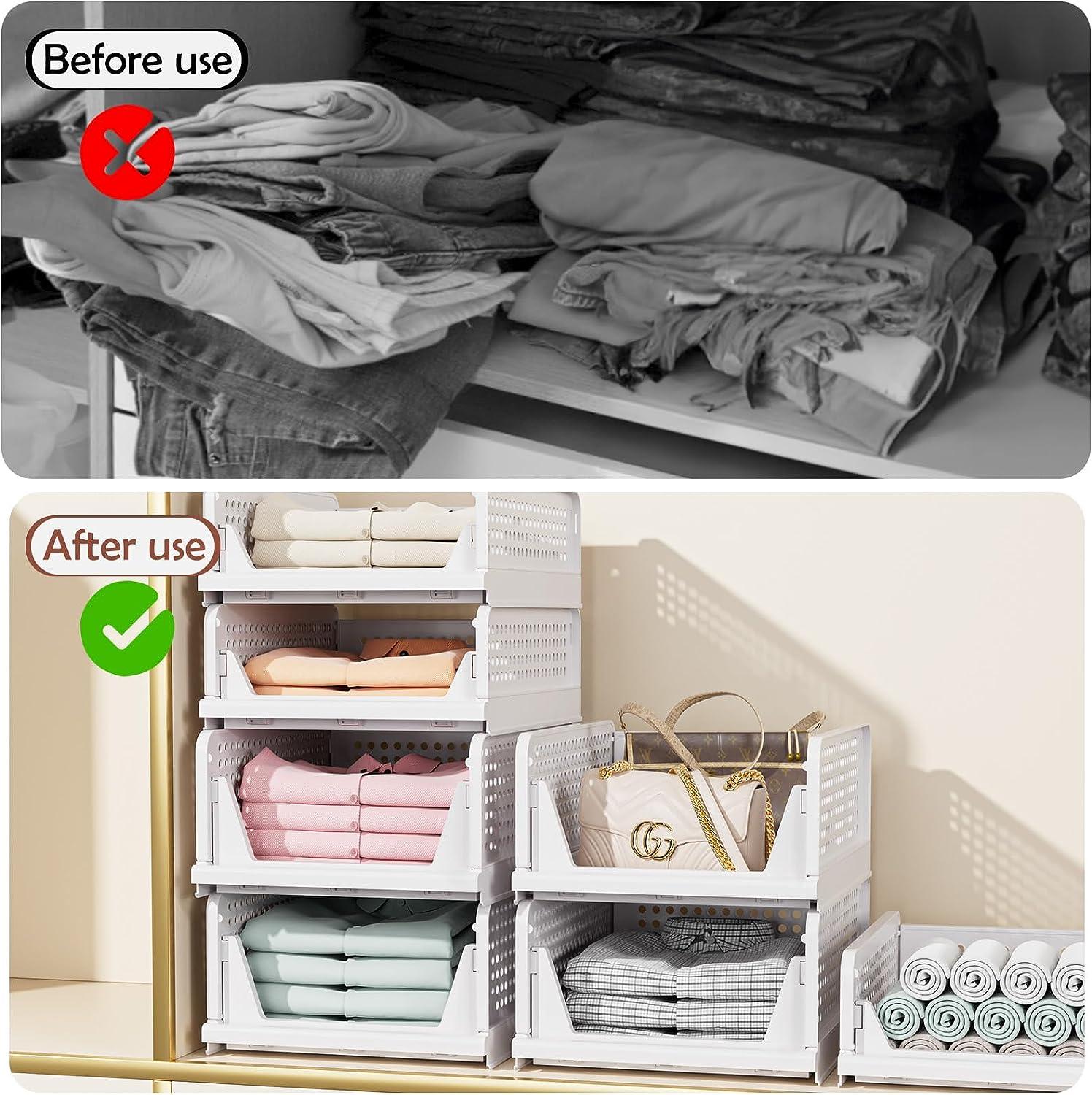 Panchhi Store Wardrobe Organizer for Clothes Cupboard Organizer for Clothes Foldable and Stackable Clothes Organiser for Wardrobe Plastic Shelf Organizer for Shirt T shirt Jeans White view 2