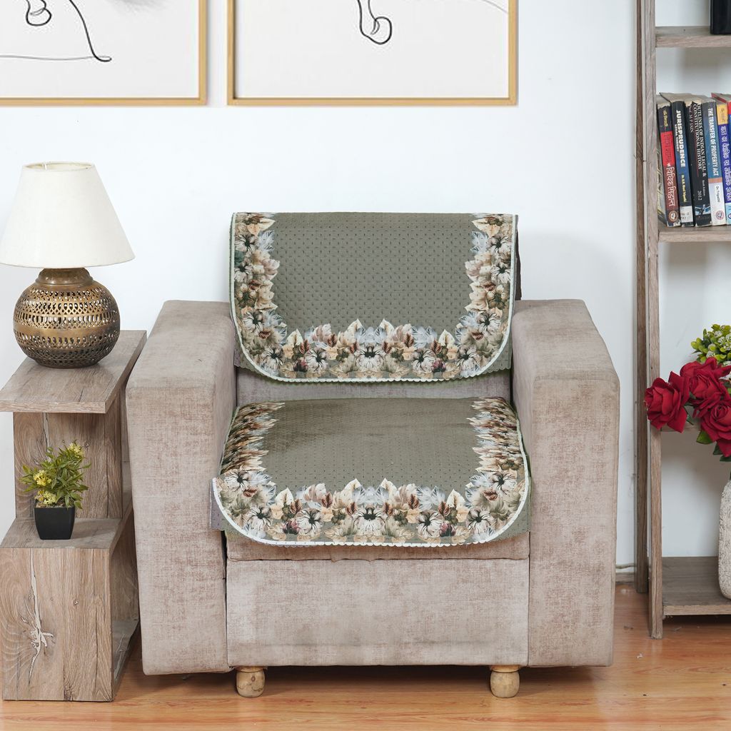 Fabricasa Modern Quilted Reversible Velvet Sofa Cover- (Mouse Colour 1 Seater)