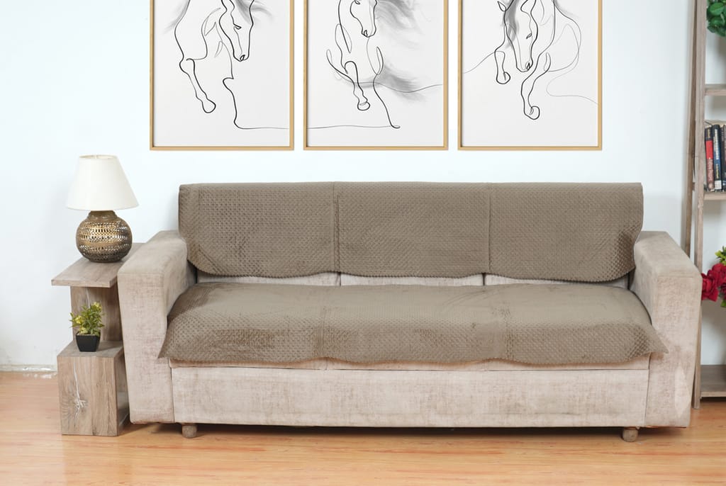 Fabricasa Modern Quilted Reversible Velvet Sofa Cover- (Mouse Colour 1 Seater) view 2