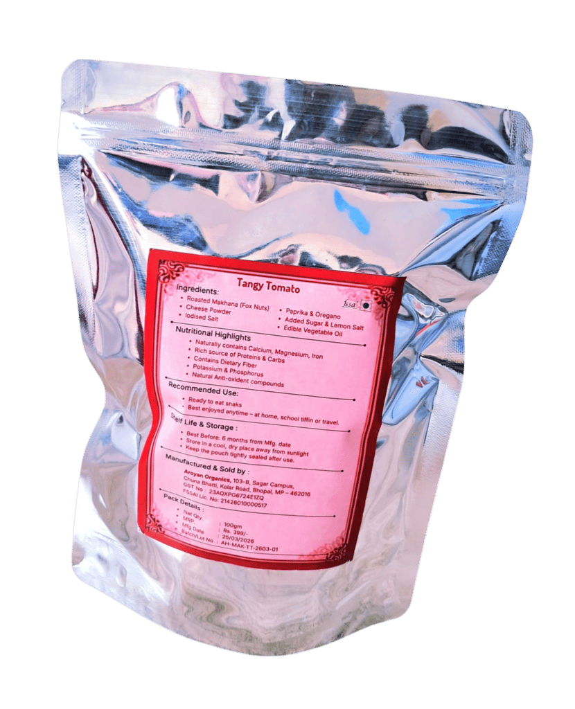 AroHerbal�s Roasted Makhana Pops 100g, Tangy Tomato Spice Flavor, Healthy Foxnut Snacks, Crunchy Roasted Lotus Seeds, Low Calorie, Gluten Free, Ready to Eat Snack for Kids & Adults view 2