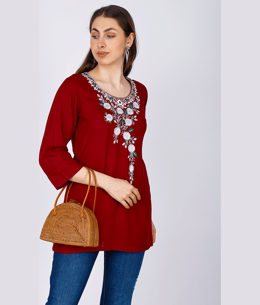Sufiana Women's Rayon Tunic ( Maroon )