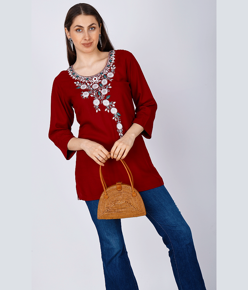 Sufiana Women's Rayon Tunic ( Maroon ) view 2