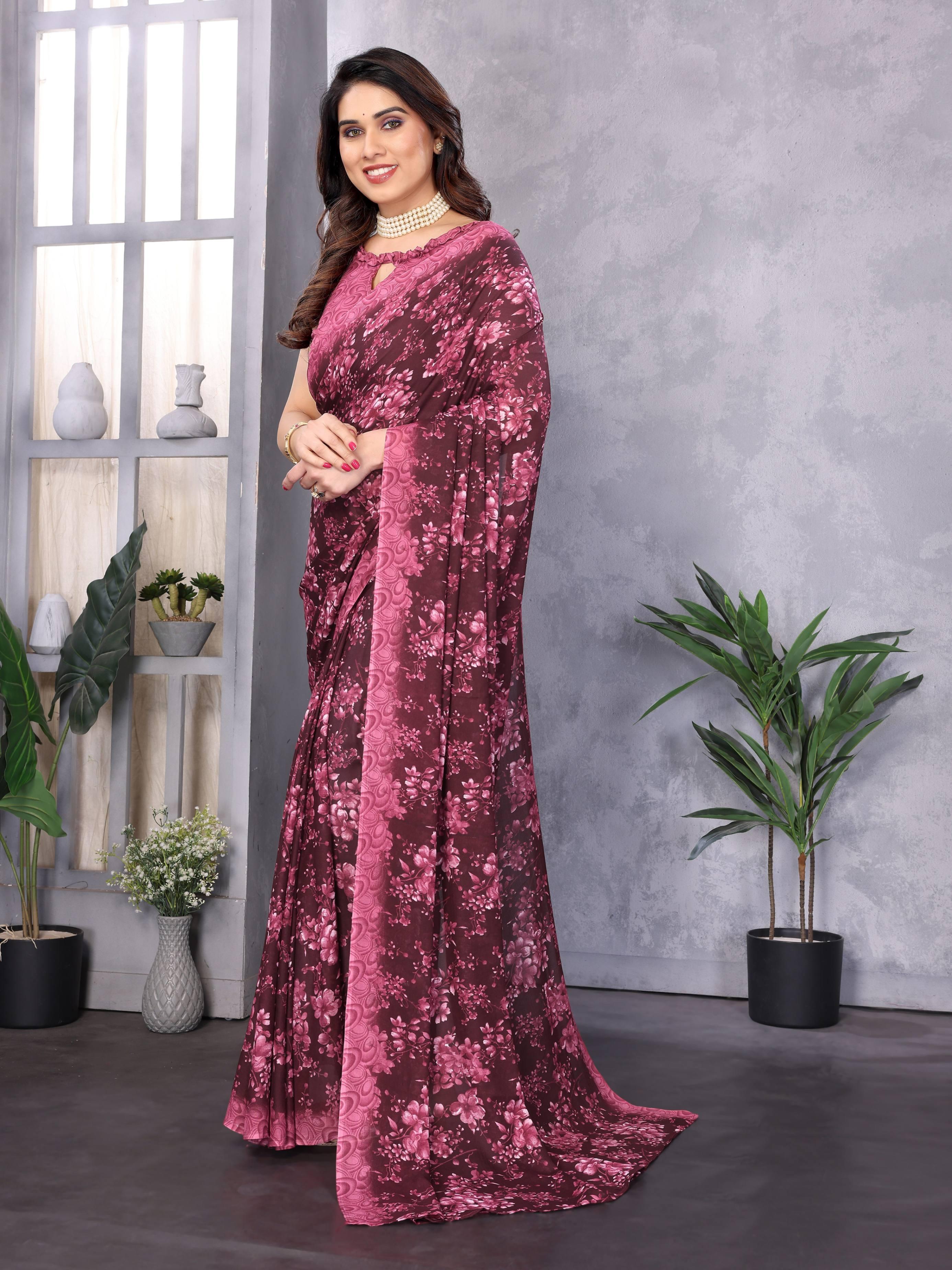 Floral Printed Georgette Saree view 2