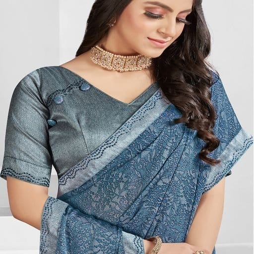 Digital Printed Georgette Saree in Blue view 2