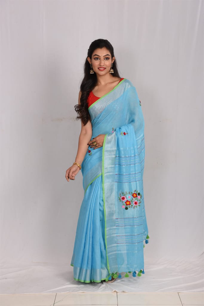 Jharcraft Linen Saree with hand embroidery(SA03038) view 2