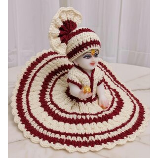 Handmade Crochet Laddu Gopal Dress with Pagdi | Winter Kanha Ji Poshak, Maroon Cream view 2