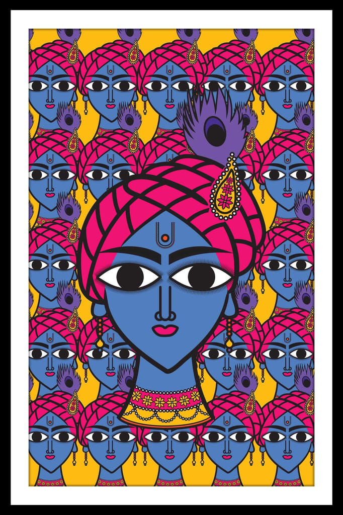 DIVINE MELODY OF KRISHNA WALLART 16in X 24in WITH BLACK FRAME view 2