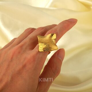 KIMTI 18k Gold Plated Square Crease Anti Tarnish Ring view 2