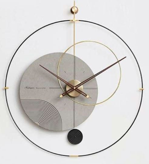 Round stylish cosmic luxe wall clock | gray and metal view 2