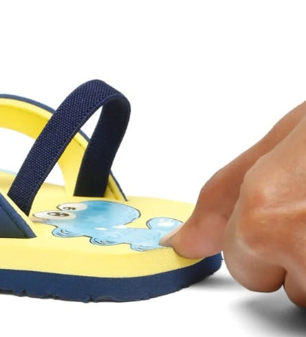 onyc Yellow and Navy Blue Dinosaur Print Baby Sandals with Backstrap view 2