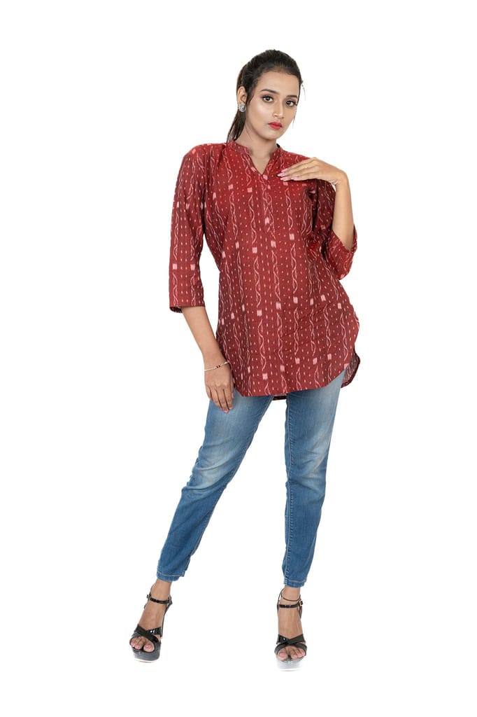 GHL GUENDICHA HAAT Sambalpuri Certified Handloom Women's Pure Cotton High Neck Kurta view 2