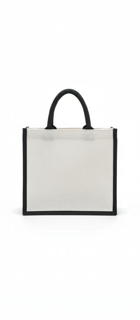 Eco-Friendly Black Jute Tote Bag with Multicolored Design & Black Handles view 2