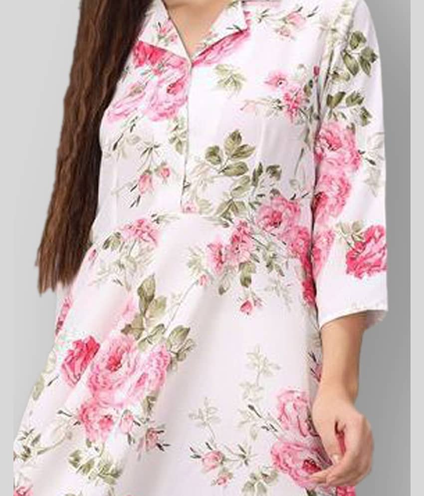 Rudrakriti Women Crepe Printed A-line Dress ( White ) view 2