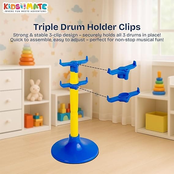 Kidsmate Lil’ Beats Drum Set for Kids | 3 Drums, Cymbal, Drumsticks & Stool | Musical Toys for Kids I for Boys & Girls of Age 3+ (Multicolor) view 2