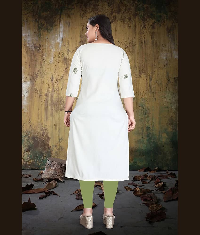 Hetsa Women Cotton Printed A-line Kurti ( White ) view 2