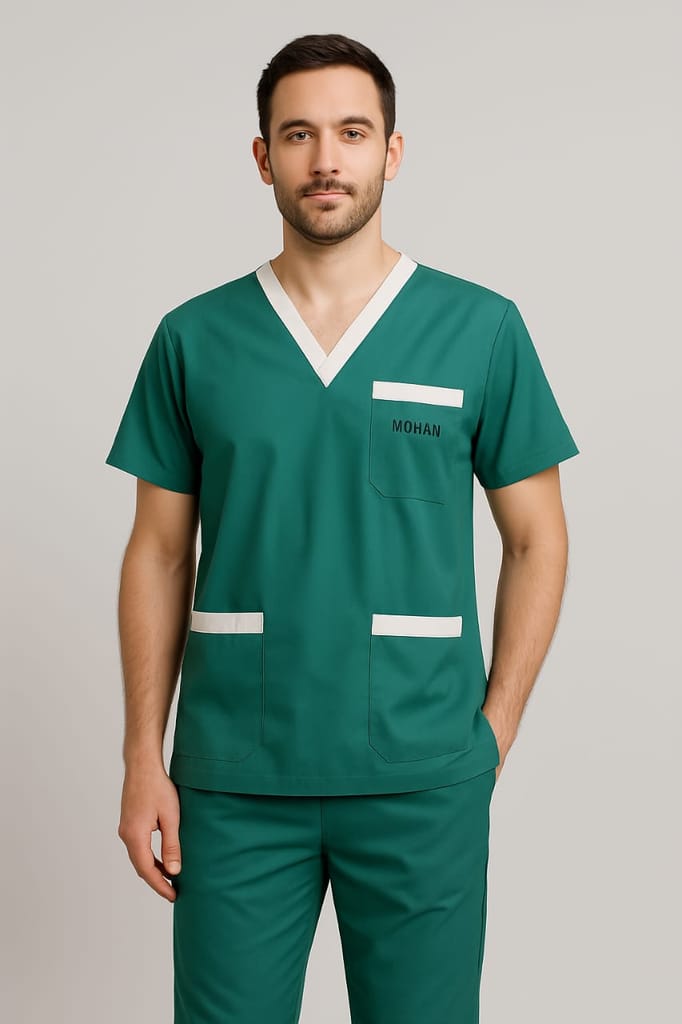 Premium Scrub Set | Unisex Medical Scrub Set | Half Sleeves | Green with White Trim | Ideal For Health Care Professional | Color (Medical Green) view 2
