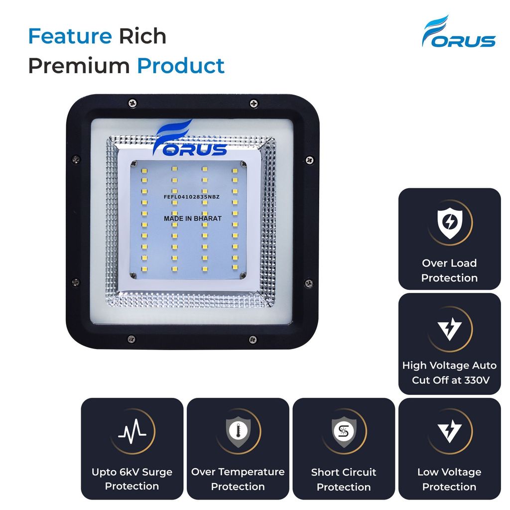Forus 30W LED Flood Light - White Color, IP67 Waterproof Outdoor High Mast Focus Light, Halogen Flood Light for Factory, Garage, Parking, Garden, Shop, Warehouse, Tent | 2-Year Warranty | Cool White, Pack of 1 view 2
