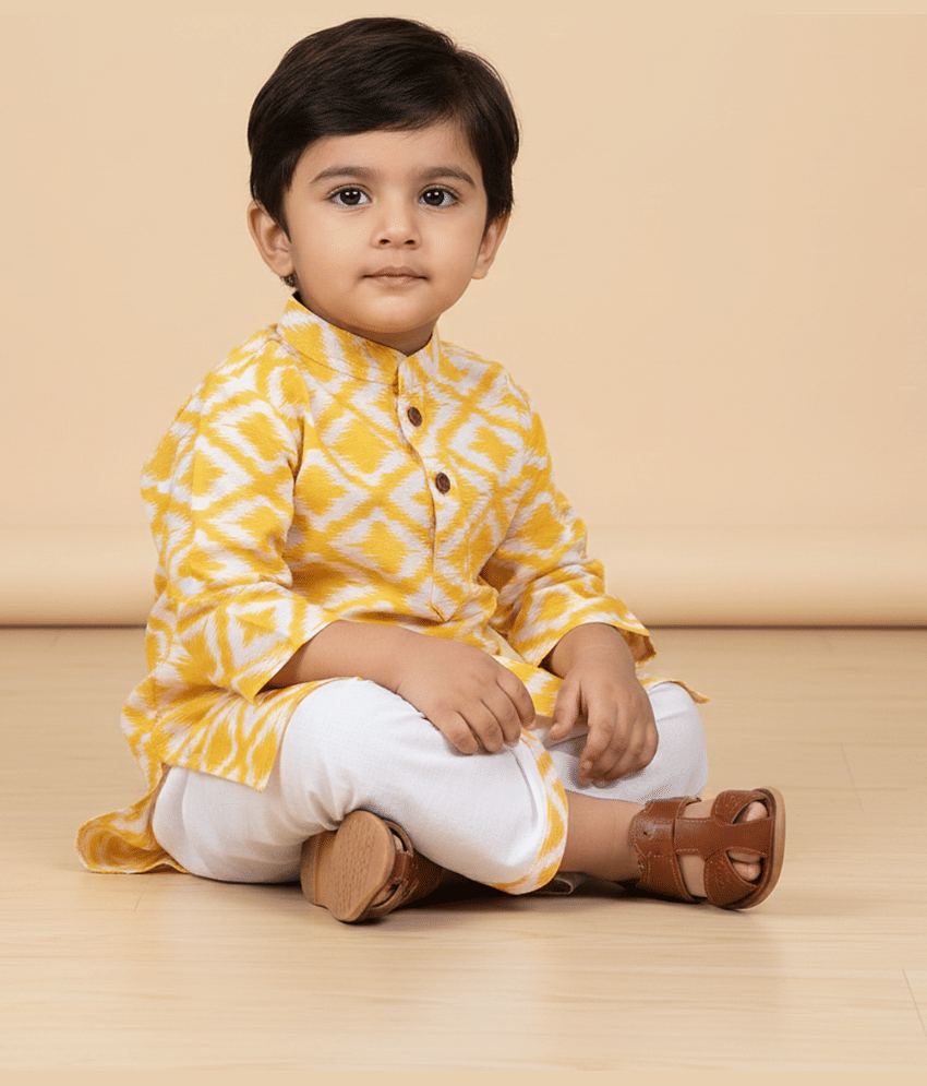 mustmom Baby Boys Cotton Blend Blue,White Dhoti Kurta Set ( Pack of 1 )