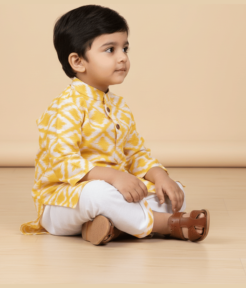 mustmom Baby Boys Cotton Blend Blue,White Dhoti Kurta Set ( Pack of 1 ) view 2