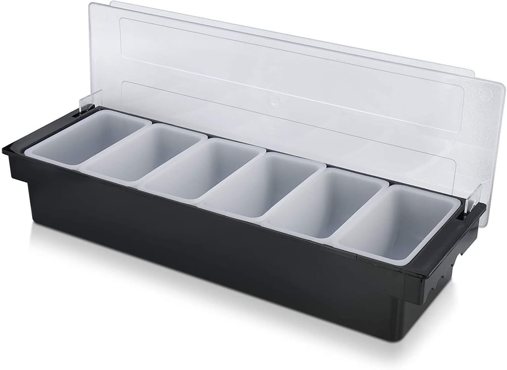 Montavo by FnS Condiment Tray with 6 Compartments with Lids for Bartending, Restaurant or Bar to Serve Taco Toppings, Ice Cream, Fruit view 2