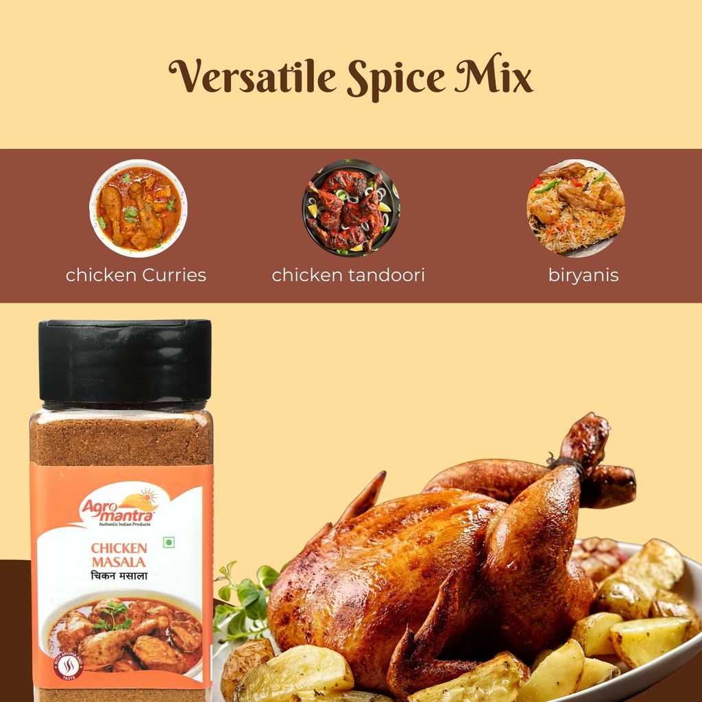 Agro Mantra Chicken Masala 100g | Authentic Indian Spice Blend | Ideal for Curries, Tandoori, & Biryani | Rich Flavor & Aroma | Handpicked Ingredients | Fresh & Preservative-Safe | Ready-to-Cook Indian Curry (pack of 3) view 2