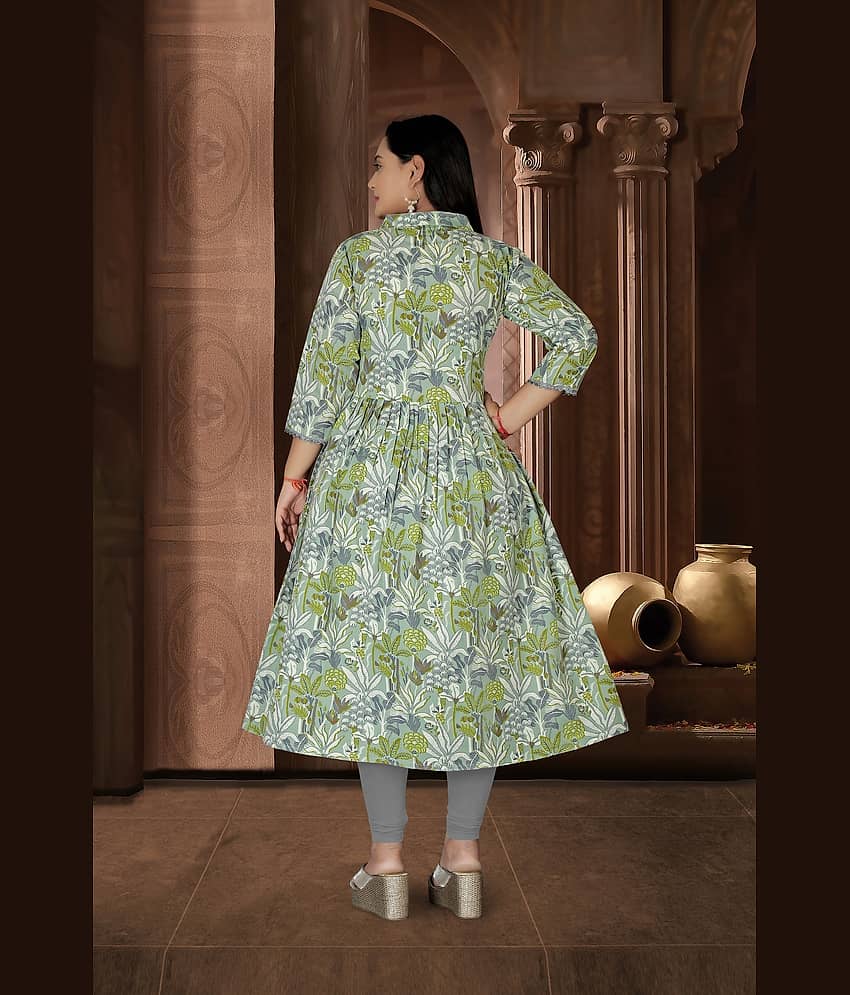 RIAANA Women Cotton Printed Anarkali Kurti ( Light Green ) view 2