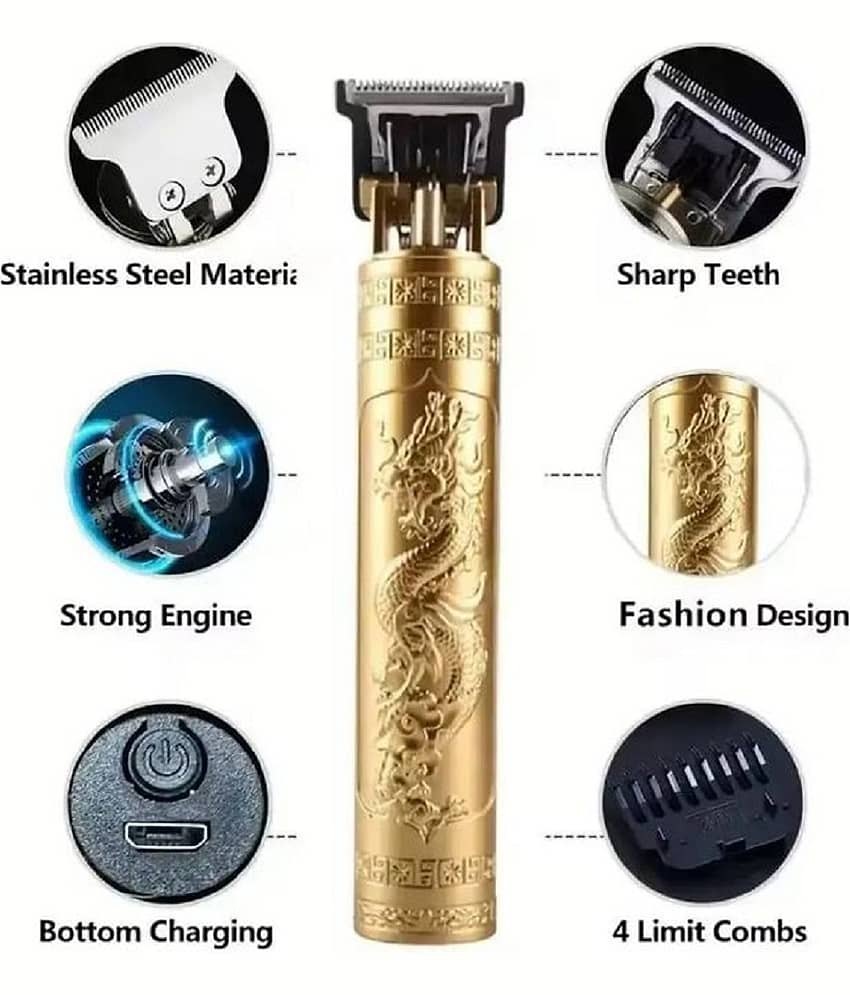 Vintage T9 Trimmer Dragon Style Gold Cordless Beard Trimmer With 120 minutes Runtime view 2