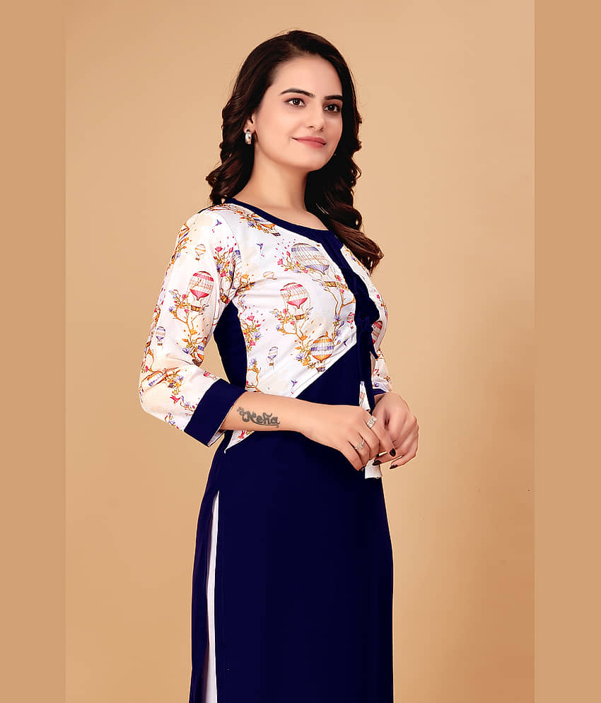 KHANJAN FASHION Women Crepe Self Design Straight Kurti ( Navy Blue ) view 2
