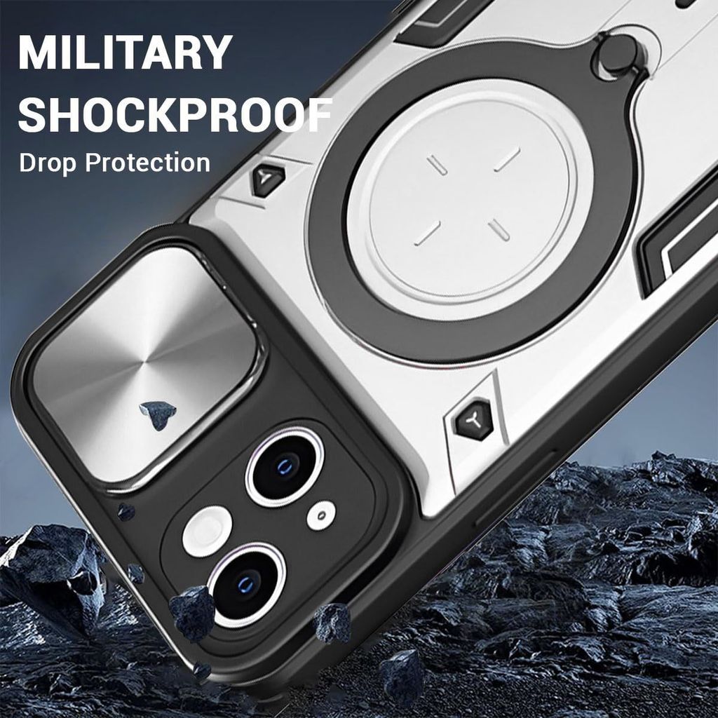 LIRAMARK Back Cover Case Compatible with iPhone 15 (6.1 inch) with Stand & Slider Camera Military Grade Drop Protection view 2