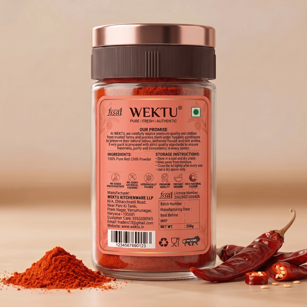 WEKTU Premium Red Chilli Powder | 100% Pure & Natural Lal Mirch Powder | Rich Color, Authentic Taste & Aroma | Hygienically Packed | No Added Colors & Preservatives view 2