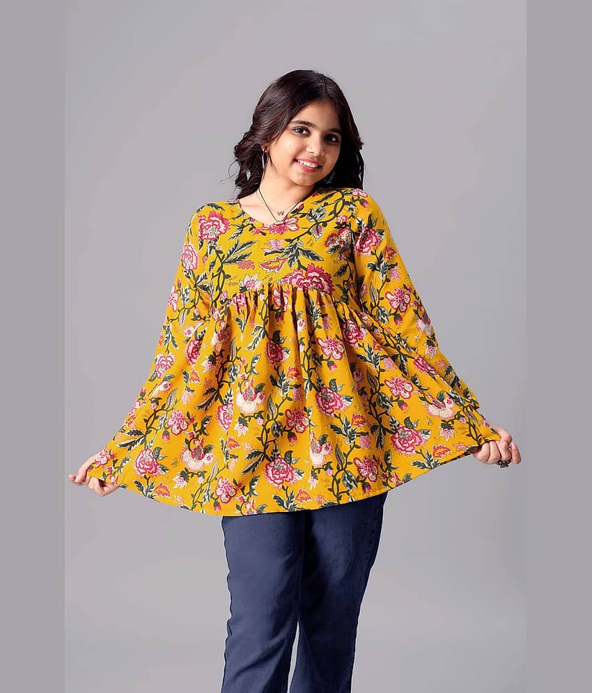 Aarya Designer Pack of 1 Girls Cotton Blend Top ( Yellow ) view 2