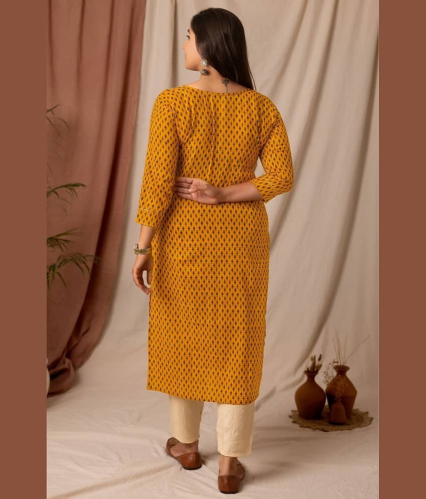 AMTHI Women Cotton Self Design A-line Kurti ( Mustard ) view 2