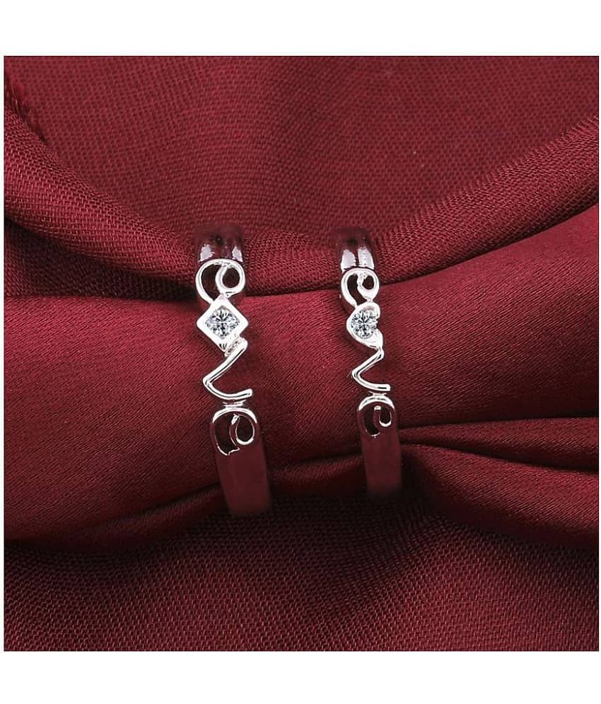 SILVERSHINE Silverplated square and Round Solitaire His and Her Adjustable proposal Diamond couple ring For Men And Women Jewellery view 2