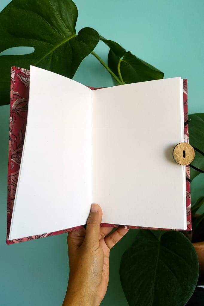 Handcrafted Red Floral Print Diary view 2