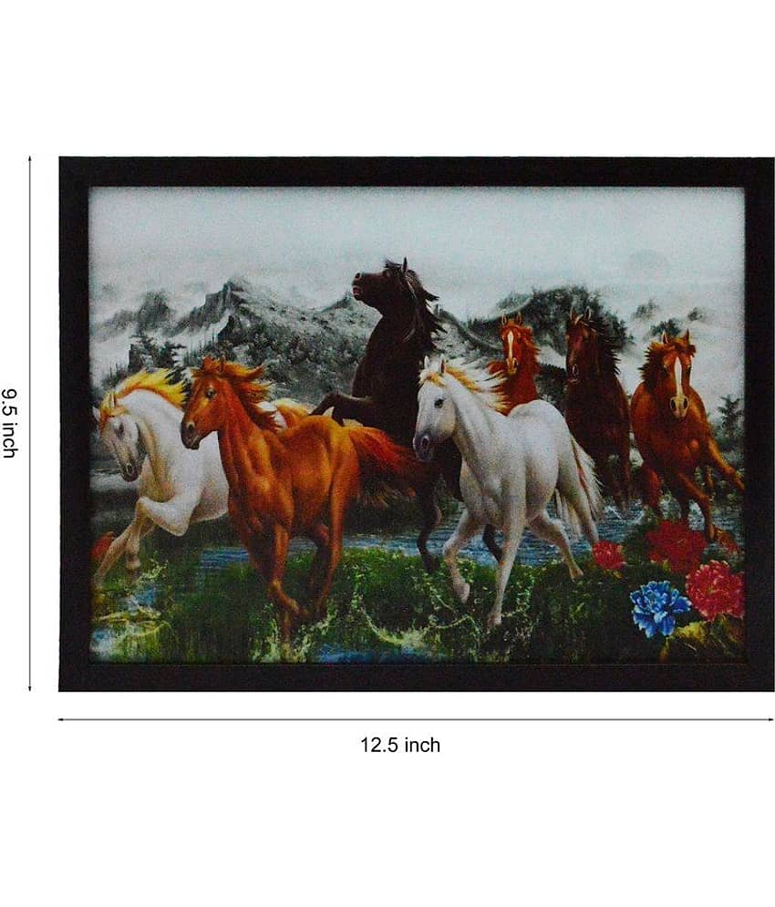 eCraftIndia Multicoloured Running Lucky Horses UV Framed Wall Art view 2