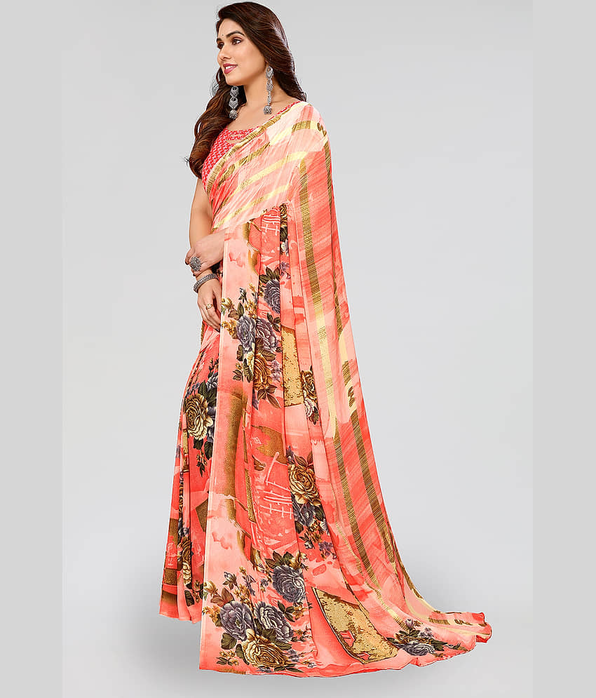 ANAND SAREES Georgette Printed Saree With Unstitched Blouse Piece ( Multicolor ) view 2
