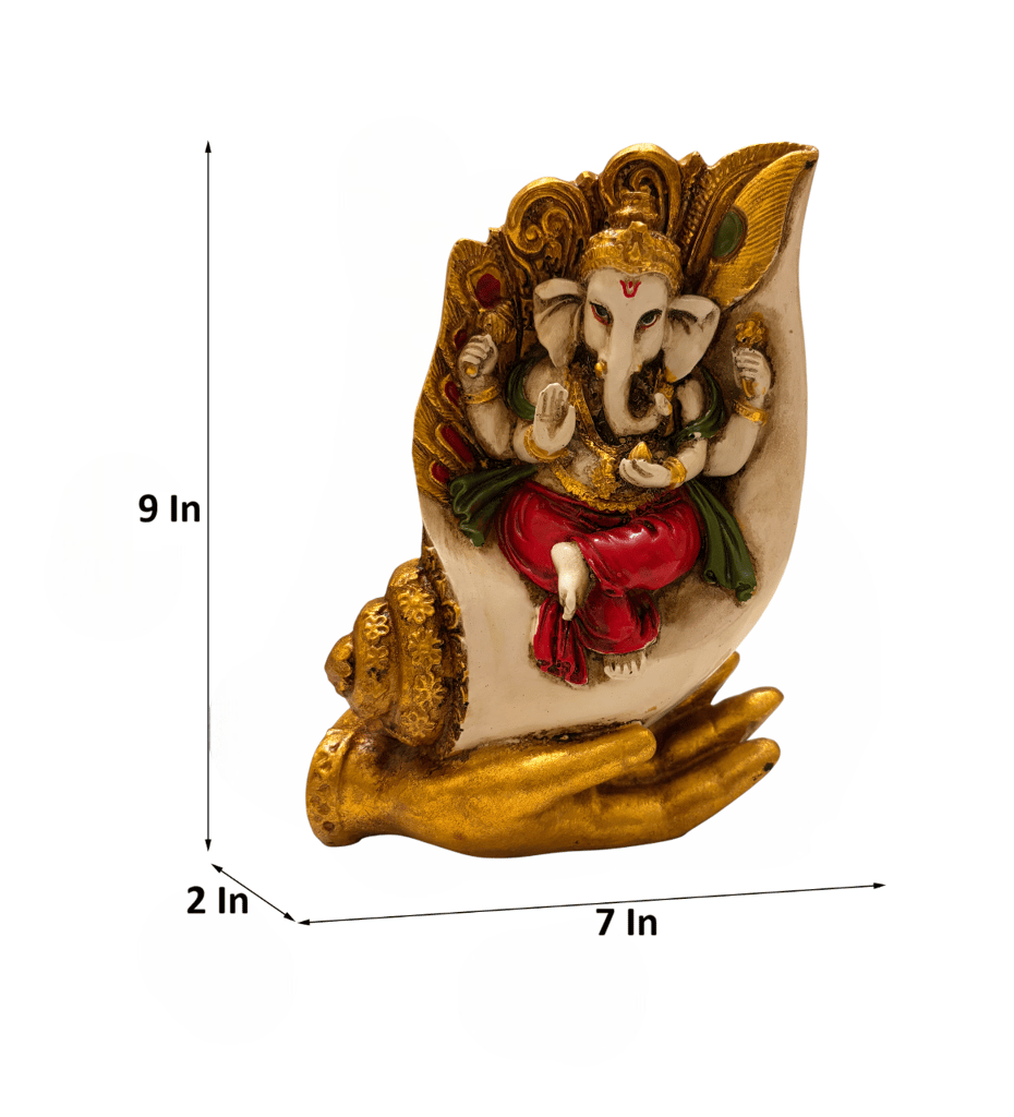 Indraj Premium Craft Handcrafted Lord Ganesha Idol on Shankh with Golden Hand Base - Decorative Spiritual Showpiece for Home, Office & Gifts (White & Gold, 22 cm) view 2
