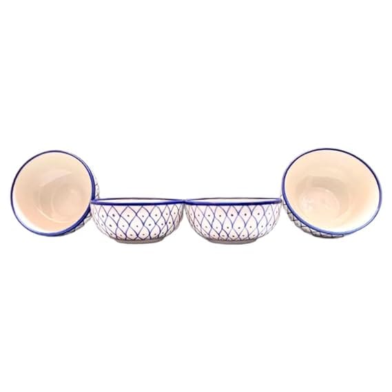 STOREPEDIA Handcrafted Blue Chakra Ceramic Bowl, Serving Mixing Bowls Set for Vegetable Dessert Snack Fruits, Microwave Dishwasher Safe Bowl Set for Office Kitchen, Set of 4 250 ml view 2